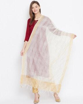 striped tissue silk dupatta with tassel