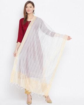 striped tissue silk dupatta with tassel