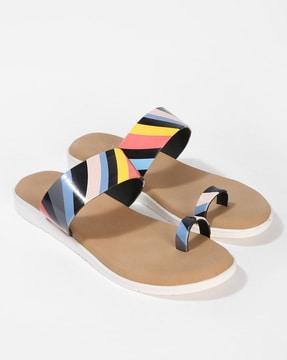 striped toe-ring flat sandals