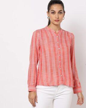 striped top with band collar