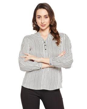 striped top with band collar