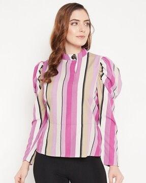 striped top with band collar