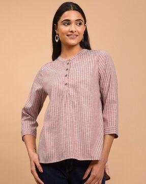 striped top with band collar