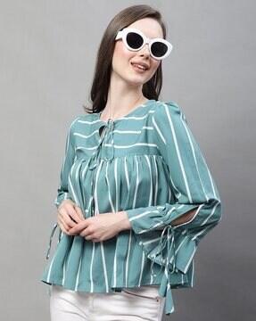 striped top with bell sleeves