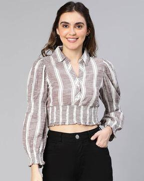 striped top with bishop sleeves