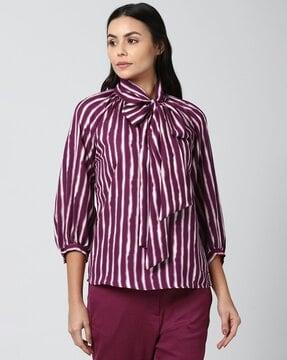 striped top with bow tie neck
