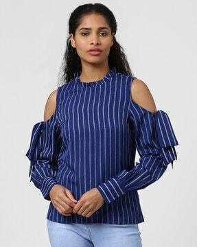 striped top with cold-shoulder sleeves