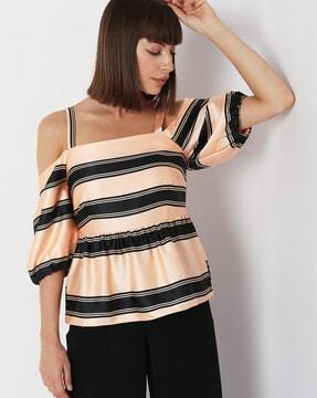 striped top with cold-shoulder sleeves