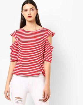 striped top with cold-shoulder sleeves