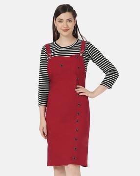 striped top with dungaree set