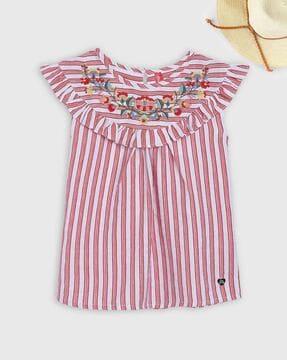 striped top with embroidery