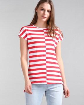 striped top with high-low hemline