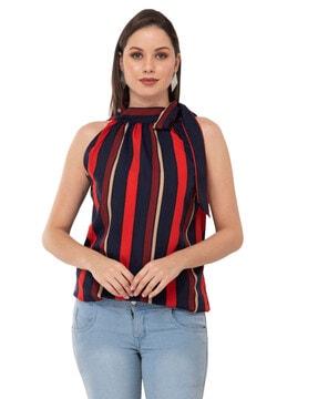 striped top with neck tie-up