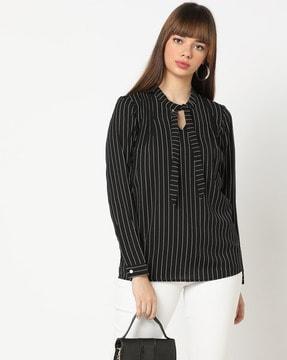 striped top with neck tie-up