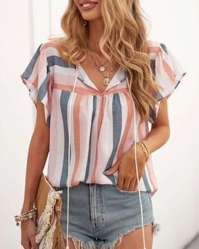 striped top with neck-tie