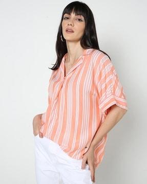 striped top with notched collar