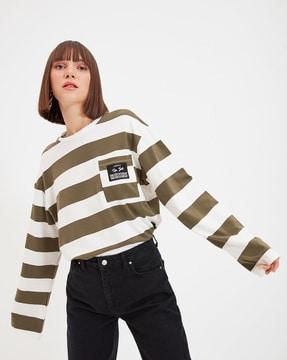 striped top with patch pocket