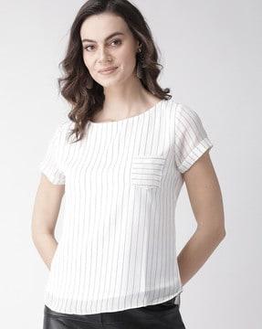 striped top with patch pocket