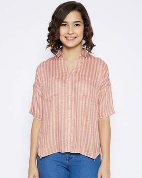 striped top with patch pockets