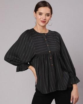 striped top with puff sleeves