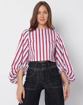 striped top with puff sleeves