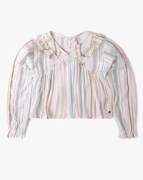 striped top with ruffle accent