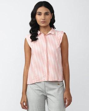 striped top with spread collar