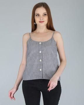 striped top with styled button