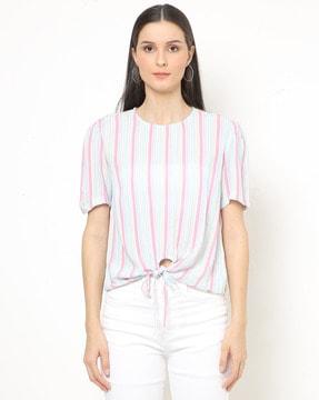 striped top with tie-up waist
