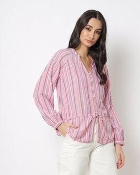 striped top with waist tie-up