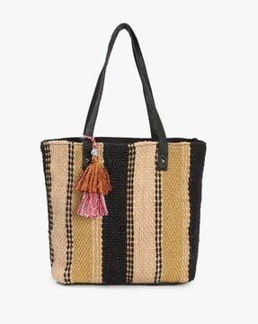 striped tote bag with tassels