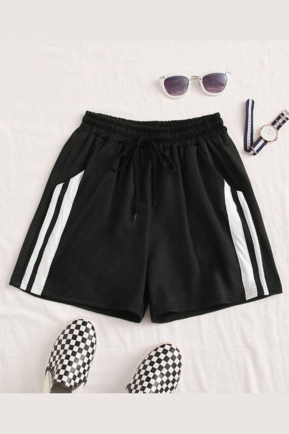 striped track shorts black