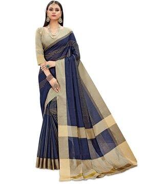 striped traditional saree with contrast border