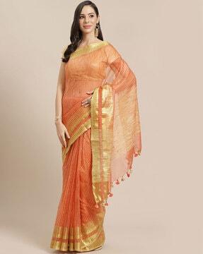 striped traditional saree with tassels