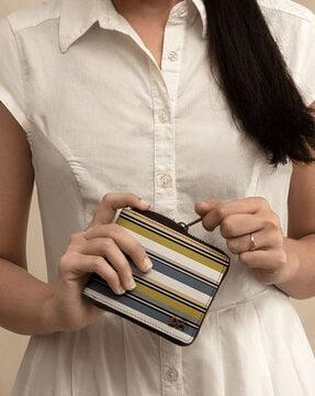 striped travel wallet with zip closure