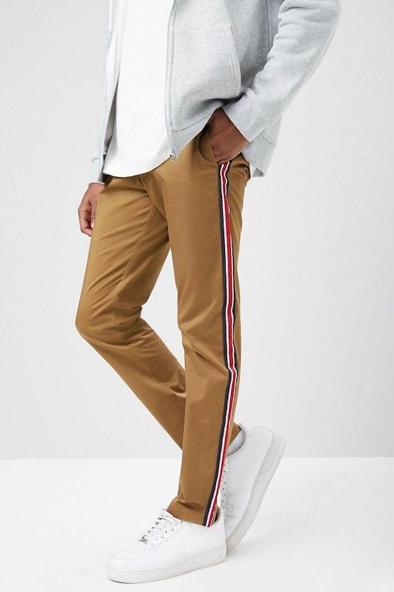 striped-trim slim-fit pants