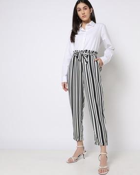 striped trousers with belt