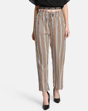 striped trousers with drawstring waist