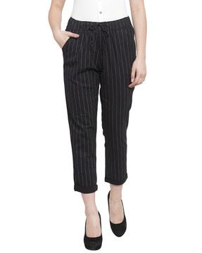 striped trousers with tie-up