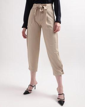 striped trousers with waist tie-up