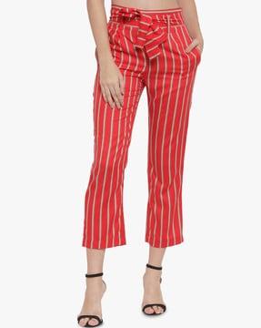 striped trousers with waist tie-up