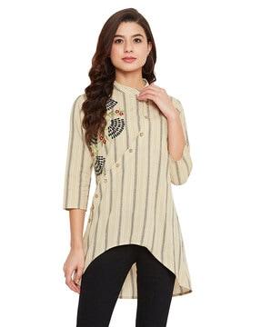 striped tunic top with 3/4th sleeves