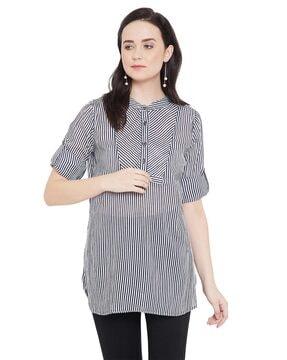 striped tunic with curved hem