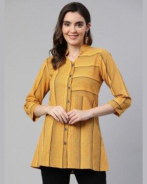 striped tunic with mandarin collar