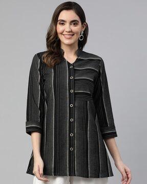 striped tunic with mandarin collar