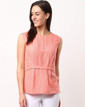 striped tunic with panel & pleats