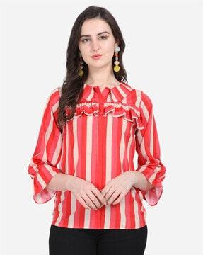 striped tunic with ruffled detail