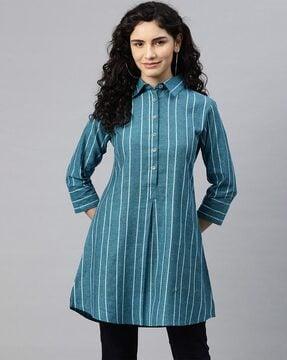 striped tunic with spread collar