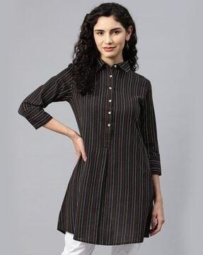 striped tunic with spread collar