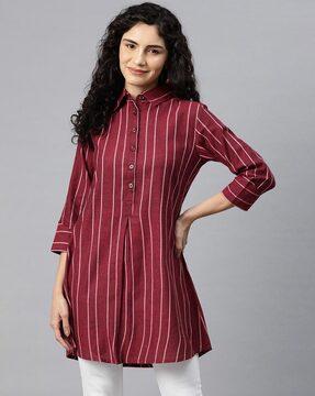 striped tunic with spread collar